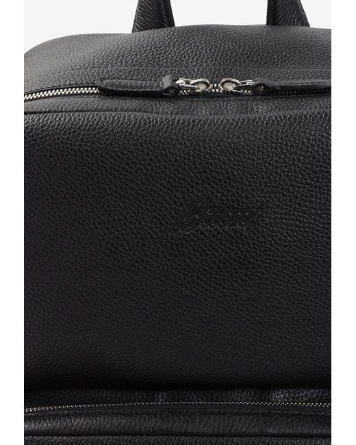 Brioni Black Embossed Logo Grained Leather Backpack for men