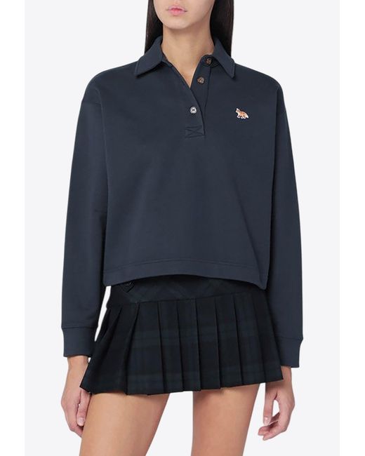 Maison Kitsuné Blue Logo-Embroidered Polo T-Shirt