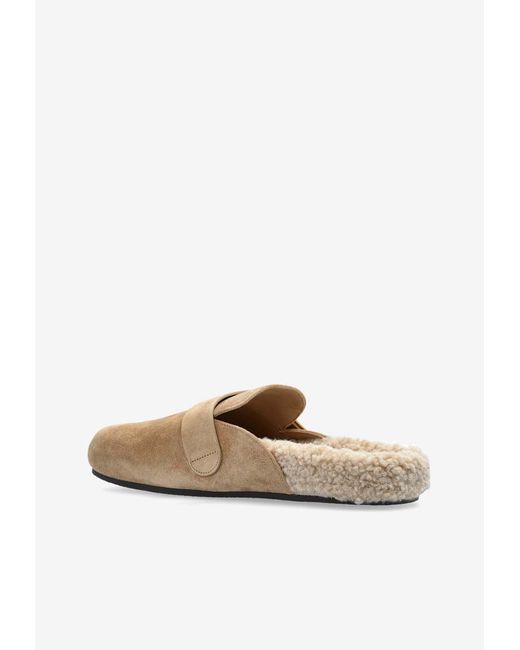 Tory Burch White Mellow Logo Shearling Flat Mules
