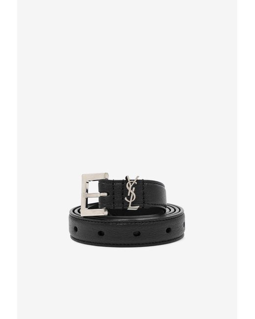 Saint Laurent Logo Thin Leather Belt in Black for Men | Lyst UK