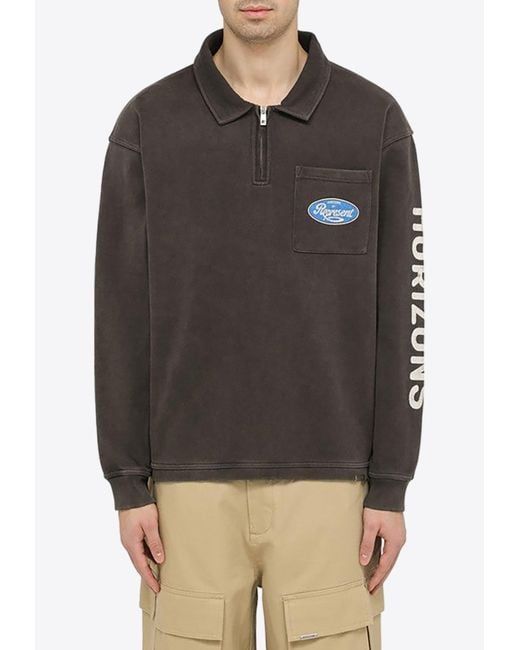 Represent Gray Logo Print Washed Half-Zip Sweatshirt for men