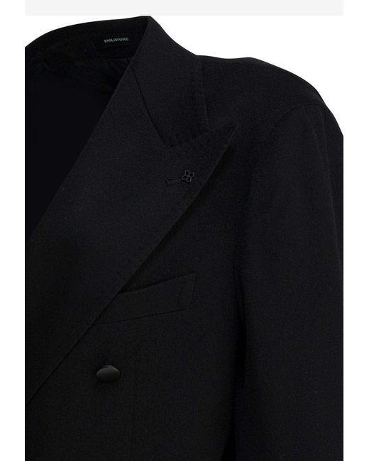 Tagliatore Black Wool Double-Breasted Coat for men