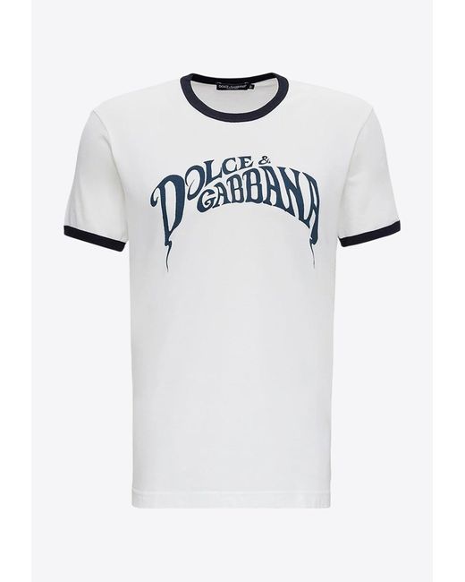 Dolce & Gabbana White Logo Print Crewneck T-Shirt for men