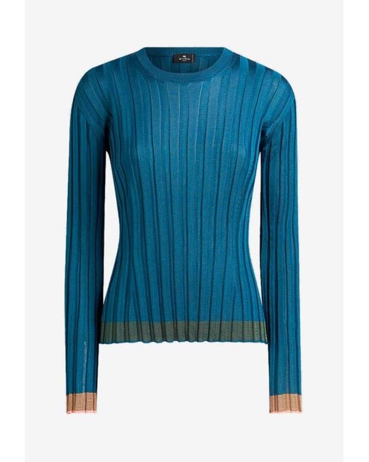 Etro Blue Ribbed Sweater