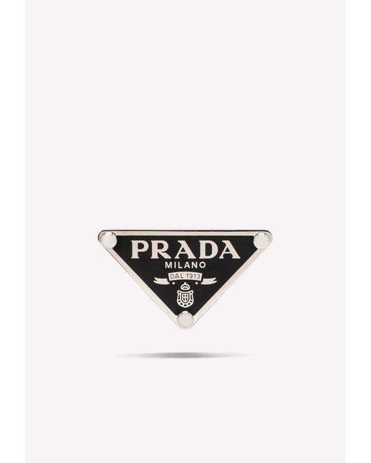 Prada White Triangle Logo Plaque Earrings