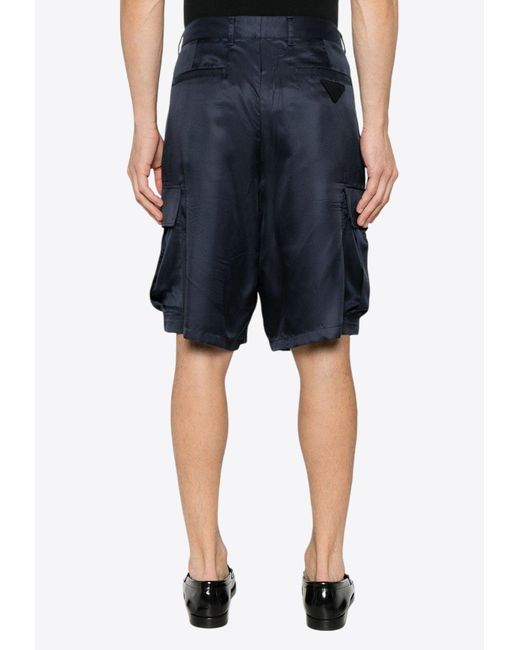Prada Blue Silk Cargo Shorts for men