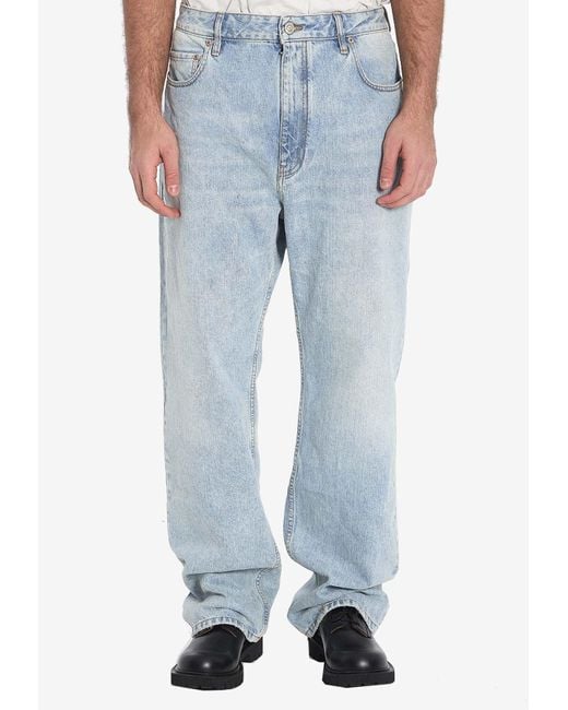 Balenciaga Blue Logo Patch Baggy Jeans for men