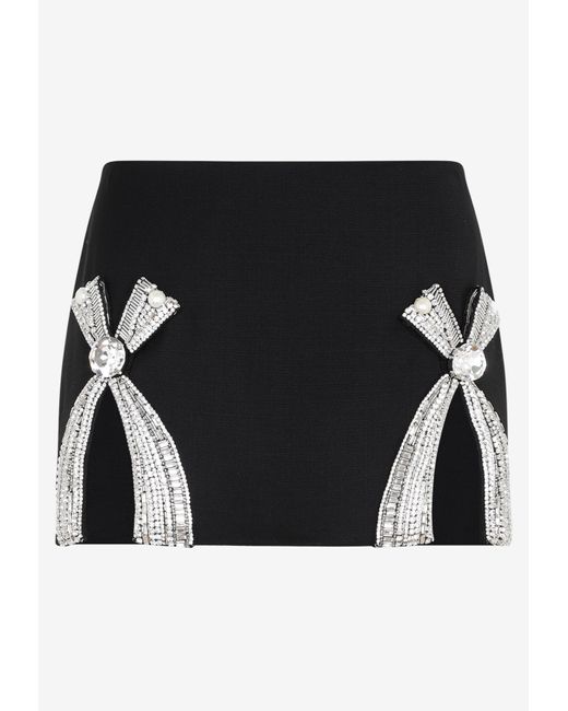 Area Crystal Bow Mini Skirt in Black | Lyst