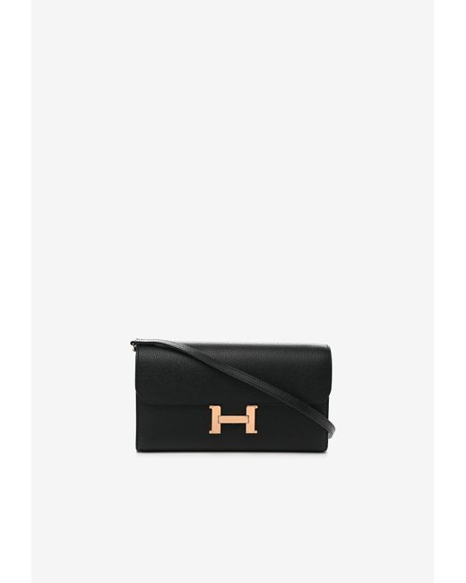 Hermès White Constance To Go Wallet In Black Epsom With Rose Gold Hardware