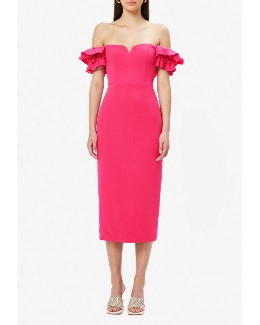 Elliatt Pink Creole Off-shoulder Midi Dress
