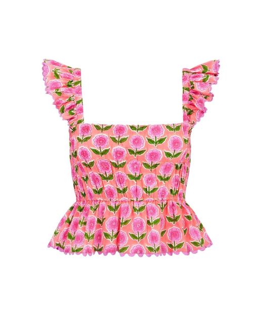 Pink City Prints Pink Jessica Shirred Top