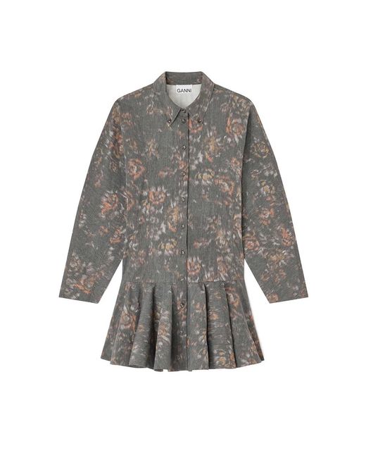Ganni Gray Stretch Buttoned Mini Dress