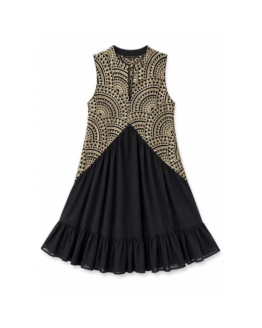 Greek Archaic Kori Black Sleeveless Frill Edge Dress