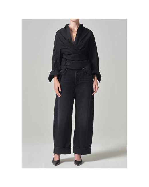 Citizens of Humanity Black Ayla Baggy Cuffed Crop High Rise Jean