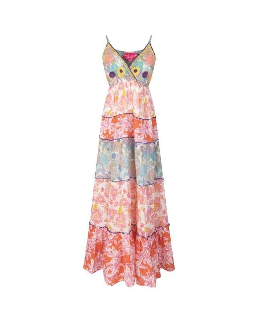 Place du Soleil Pink Strappy Print Long Dress