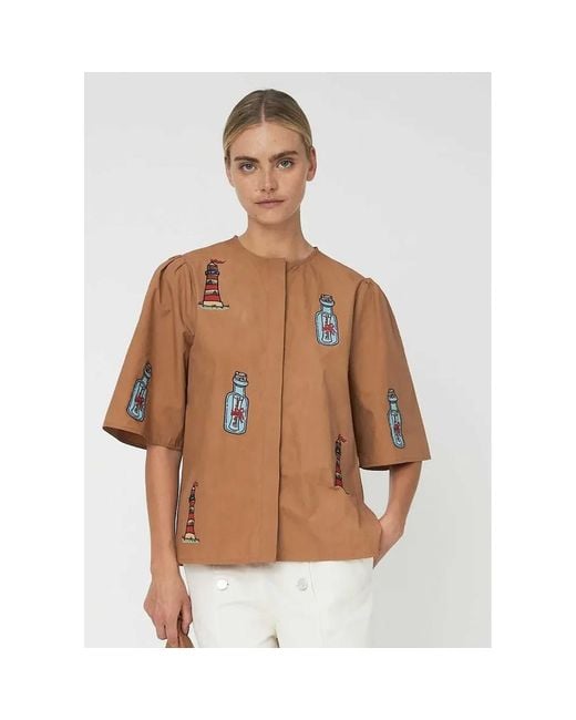 Stella Nova Brown Embroidered Organic Cotton Shirt