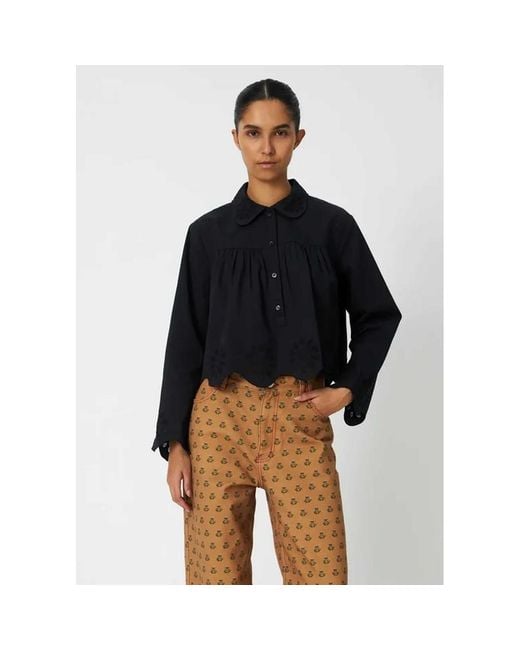 Stella Nova Black Cropped Embroidered Anglaise Blouse