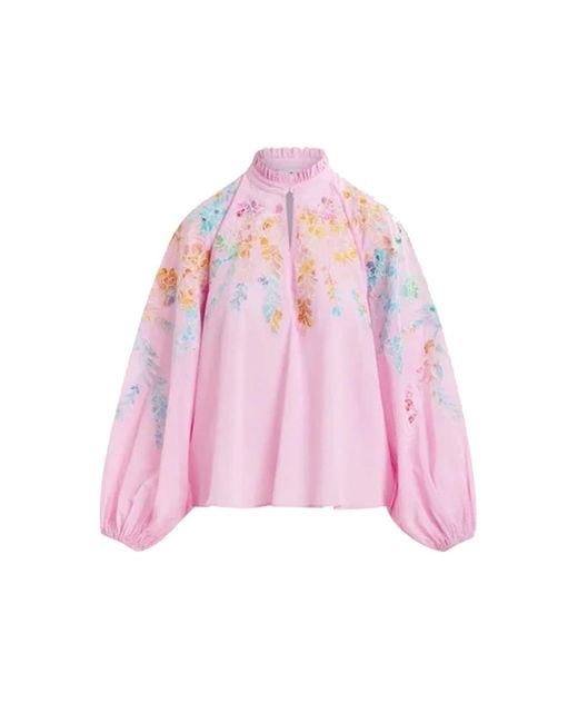 Essentiel Antwerp Pink Hitrus Cotton Embellished Blouse