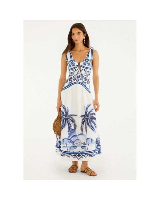 Farm Rio Blue Wonderful City Linen Maxi Dress