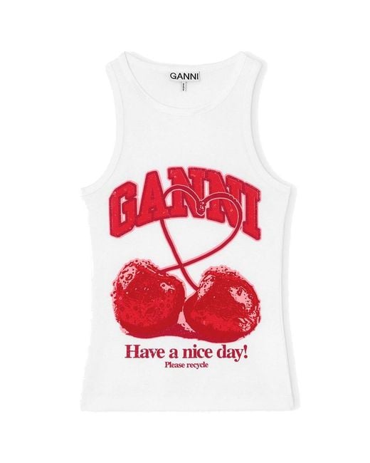 Ganni Red Compact Rib Jersey Tank Cherry