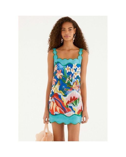 Farm Rio Blue Garden Of Life Mini Dress