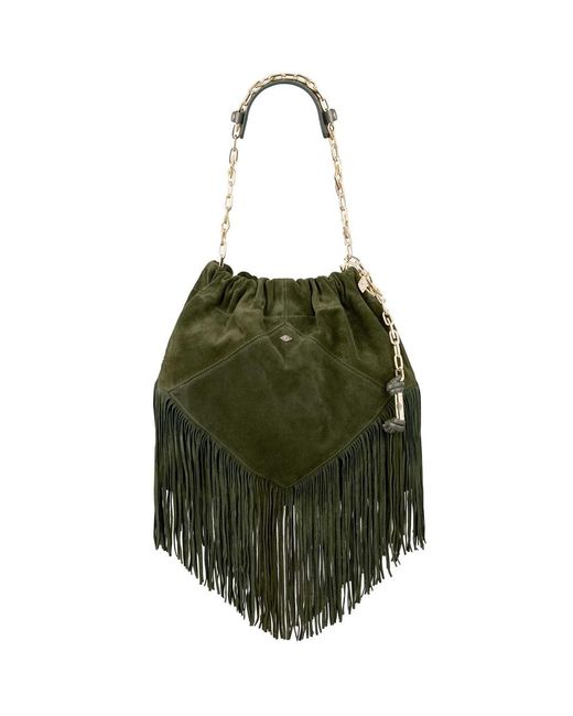Ba&sh Green Medium June Suede Fringed Bag