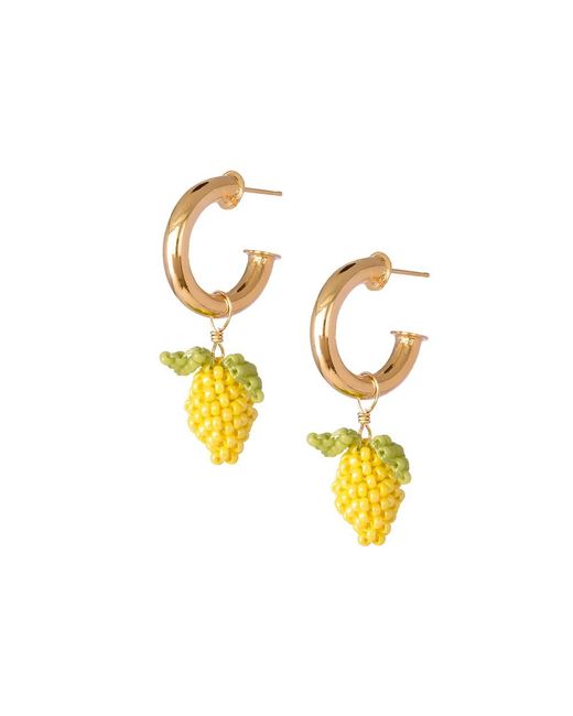 Mishky Metallic Lemon Beaded Hoop Earrings