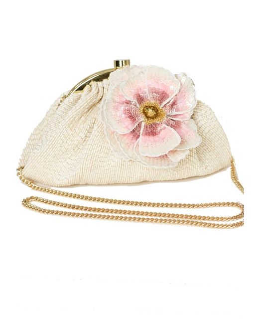 M.A.B.E White Carrie Corsage Beaded Clutch Bag