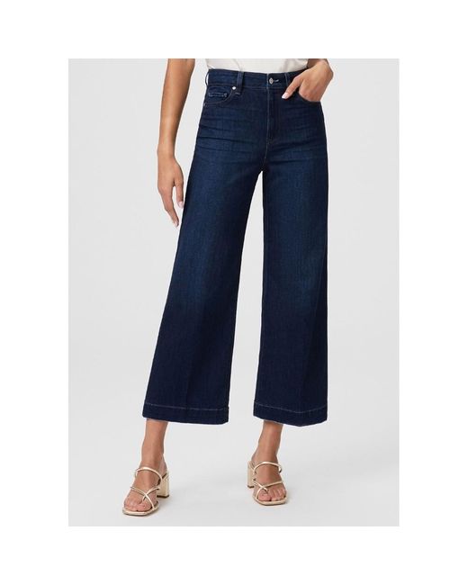 PAIGE Blue Anessa High Rise Cropped Wide Leg Jeans