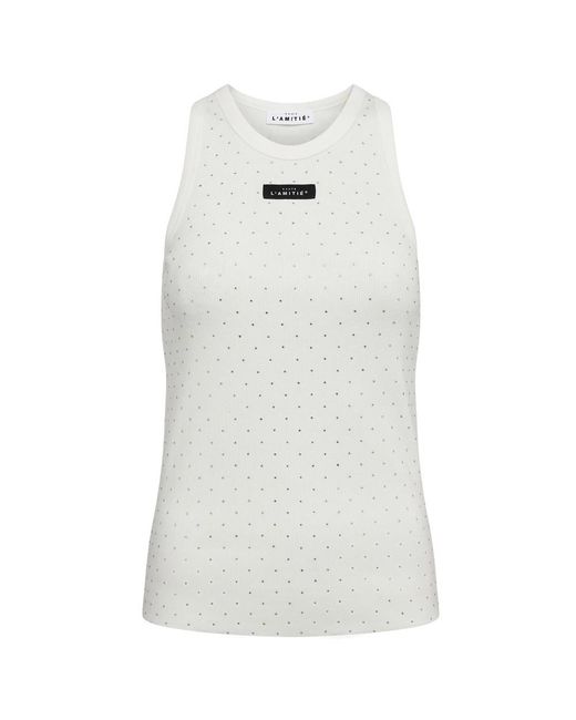 Haute L'Amitié White Ribbed Badge Stone Tank Top