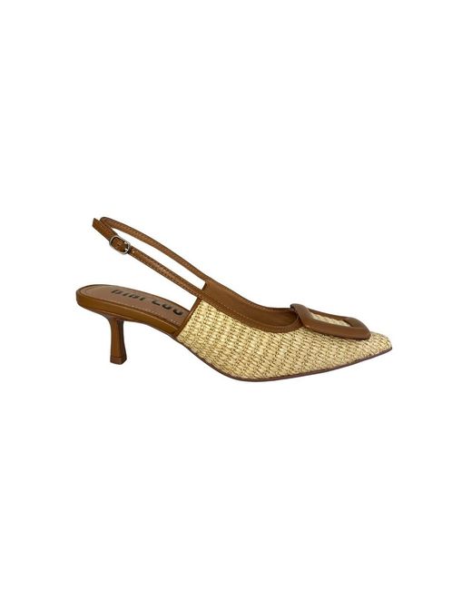 Bibi Lou Metallic Sling Back Raffia Heeled Pump