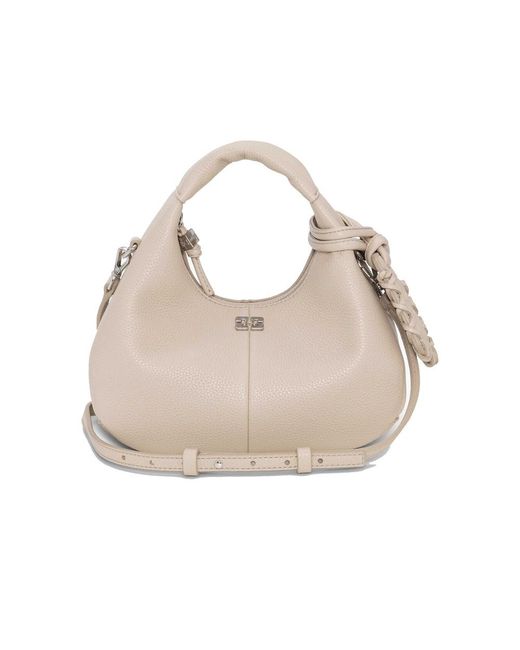 Ganni Natural Hobo Mini Grained Bag