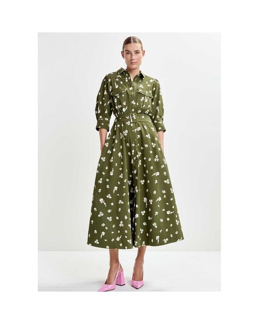Essentiel Antwerp Green Jizo Midi Shirt Dress