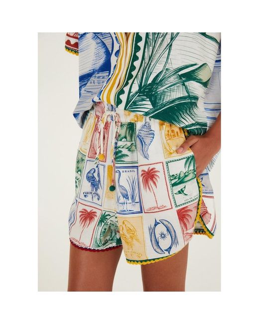Farm Rio Green Brasil Vintage Linen Mix Shorts