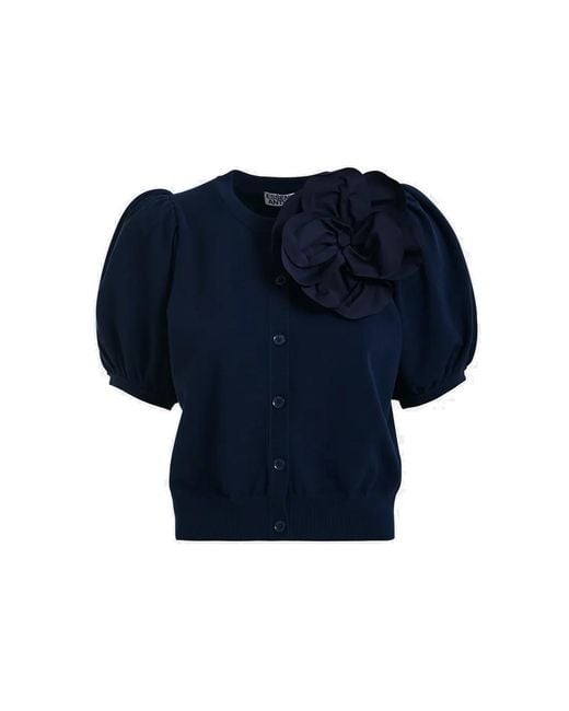 Essentiel Antwerp Blue Jumpo Flower Brooch Cardigan