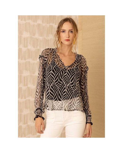 Hale Bob Brown Frilled Long Sleeve Top