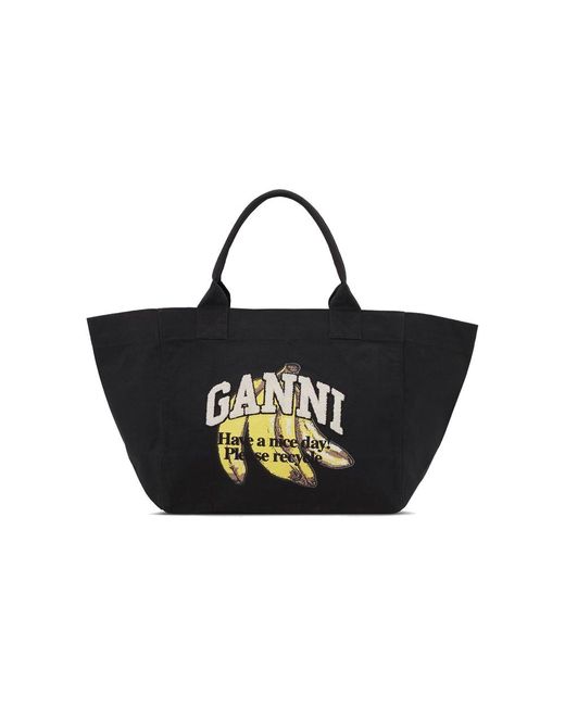 Ganni Black Shopper Xxl Banana Bag