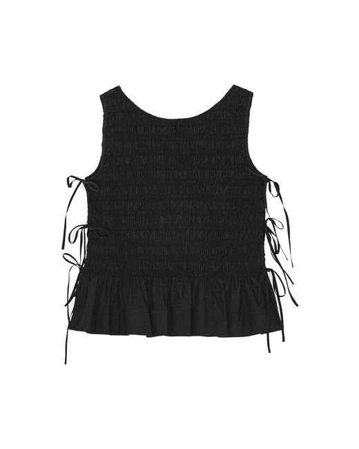 Ganni Black Poplin Smock Tie String Top