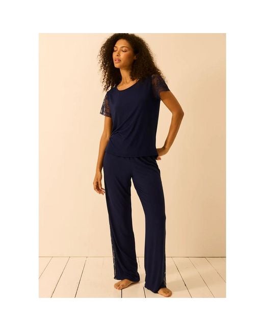 Stripe & Stare Blue Eco Lace Long Pyjama Bottoms