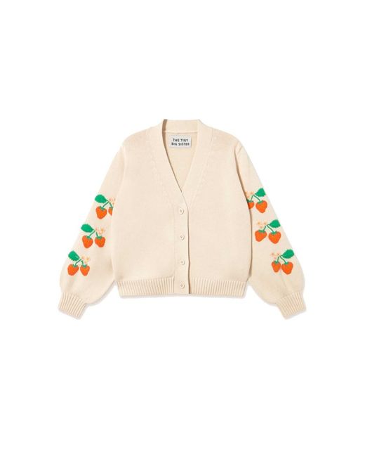 The Tiny Big Sister Natural Strawberries Cotton Cardigan