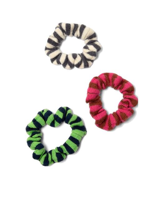 Damson Madder Green Stripe 3 Pack Knitted Scrunchies
