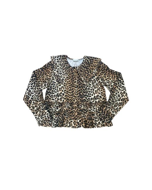 Ganni Black Stretch Shirt With Frills