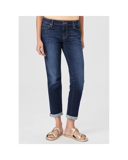 PAIGE Blue Brigitte Mid Rise Slim Fit Boyfriend Jeans