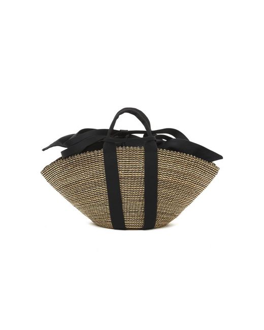Muuñ Black Sophie Hstripe Straw Bag