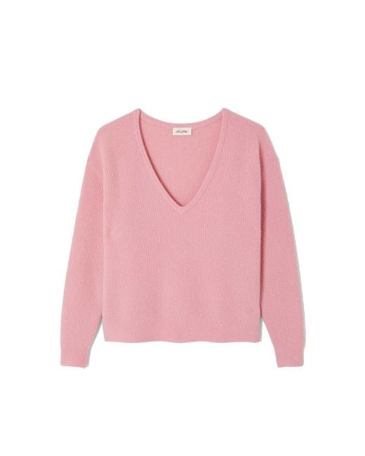 American Vintage Pink Damsville V Neck Knit Jumper