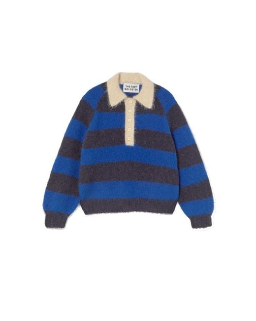 The Tiny Big Sister Blue Frank Striped Alpaca Polo