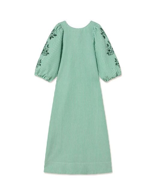 The Tiny Big Sister Green Striped Embellished Dress