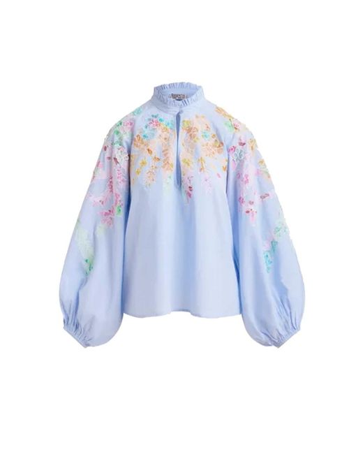 Essentiel Antwerp Blue Hitrus Cotton Embellished Blouse