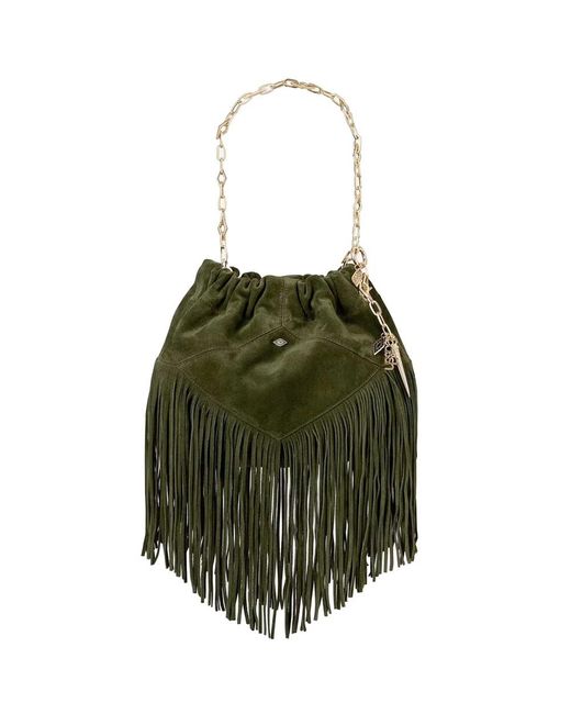 Ba&sh Green Mini June Suede Fringed Bag