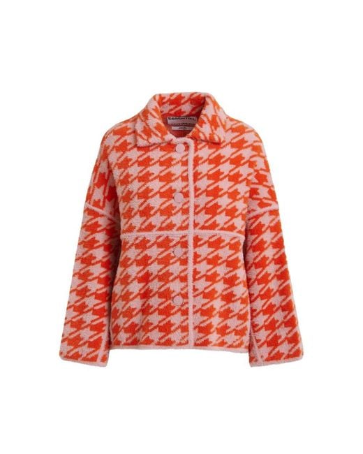 Essentiel Antwerp Red Joking Houndstooth Knit Cardigan